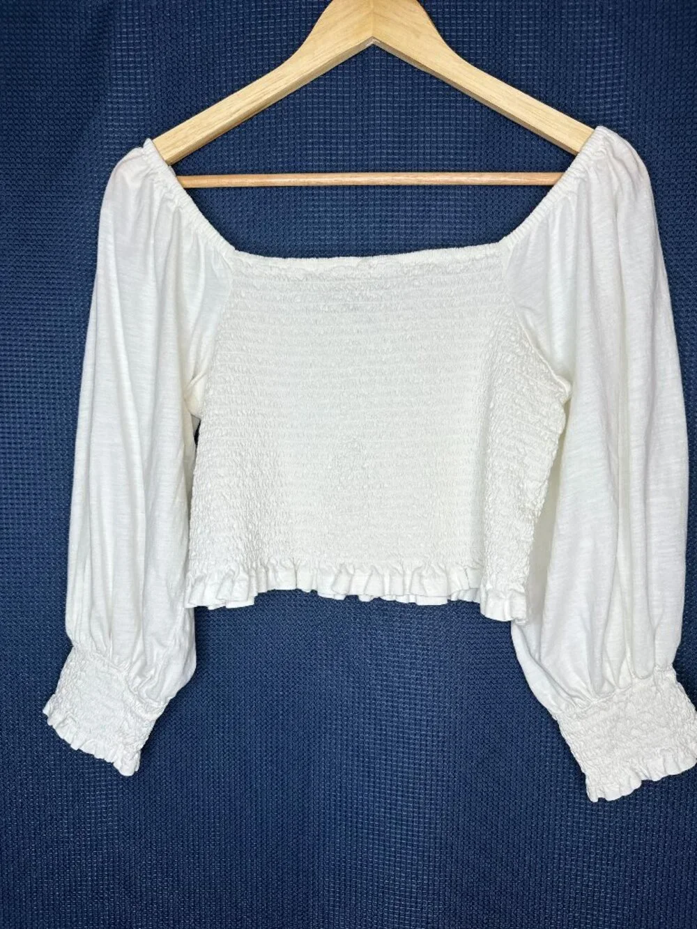 Anthropologie Pilcro Smocked Puff Sleeve Ivory Top MEDIUM Boho Hippie Cottage